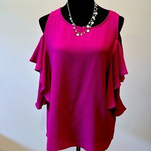 Hot pink no shoulder ruffle top